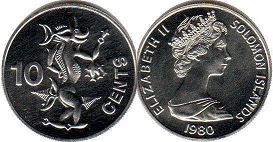 монета Соломоновы Oстрова 10 центов 1980