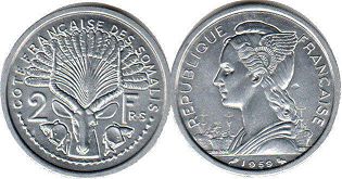 монета Французское Сомали 2 франка 1959