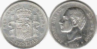 монета Испания 2 песеты 1879