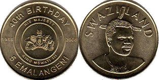 монета Свазиленд 5 эмалангени 2008