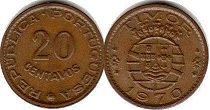 монета Тимор 20 сентаво 1970