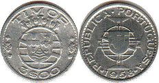 монета Тимор 3 эскудо 1958