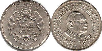 монета Тонга 20 сенити 1967