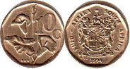 монета ЮАР 10 центов 1994 (1990, 1991, 1992, 1993, 1994, 1995)