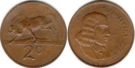 монета ЮАР 2 цента 1966