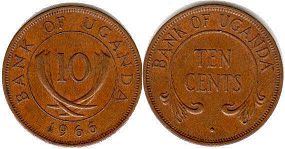 монета Уганда 10 центов 1966