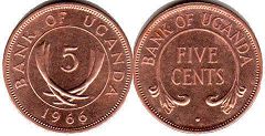 монета Уганда 5 центов 1966