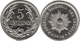 монета Уругвай 5 сентесимо 1936