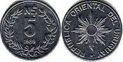 монета Уругвай 5 новых песо 1989