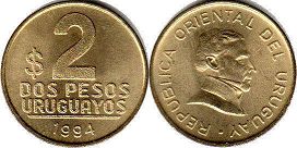 монета Уругвай 2 песо 1994