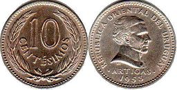 монета Уругвай 10 сентесимо 1953