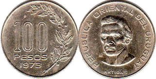 монета Уругвай 100 песо 1973