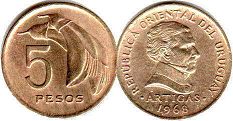 монета Уругвай 5 песо 1968
