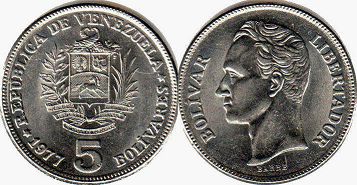 монета Венесуэла 5 боливаров 1977