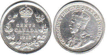 монета Канада монета 5 центов 1913