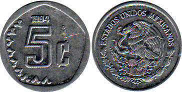 Мексика монета 5 сентаво 1994