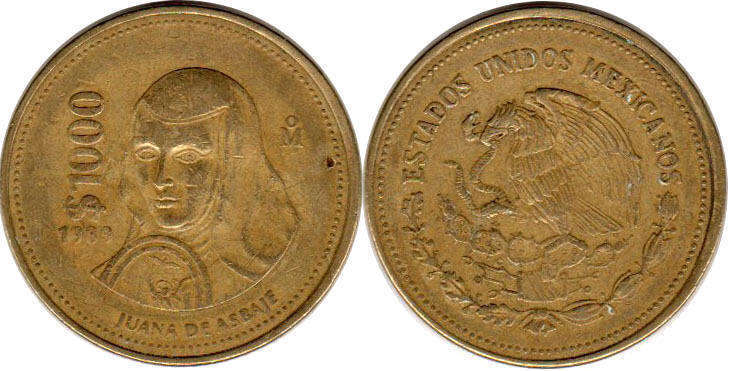 монета Mexico 1000 песо 1989