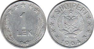 монета Албания 1 лек 1964