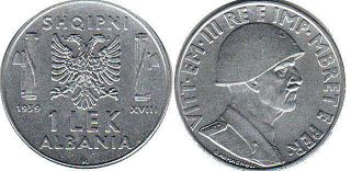 монета Албания 1 лек 1939