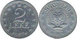монета Албания 2 лека 1957