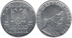 монета Албания 0,2 лека 1941