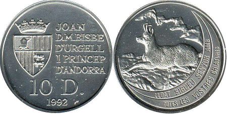 монета Андорра 10 динеров 1992
