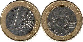 монета Австрия 1 евро 2008