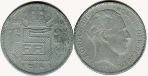 монета Бельгия 5 франков 1941