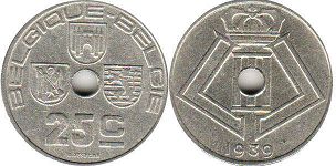 монета Бельгия 25 сантимов 1939