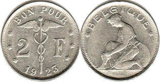 монета Бельгия 2 франка 1923