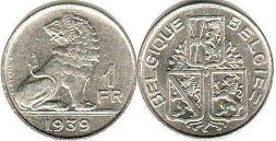 монета Бельгия 1 франк 1939