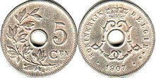 монета Бельгия 5 сантимов 1907