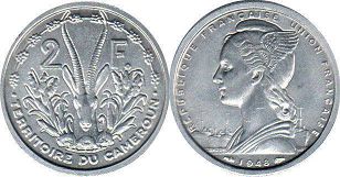 монета Камерун 2 франка 1948