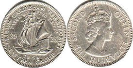 монета Британские Карибcкие Территории 25 центов 1955