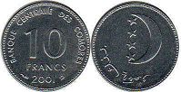 монета Коморские Острова 10 франков 2001