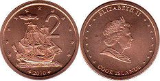 монета Островов Кука 2 цента 2010