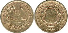 монета Коста Рика 10 сентимо 1946