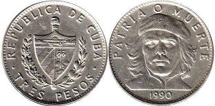 монета Куба 3 песо 1990