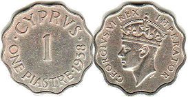 монета Кипр 1 пиастр 1938