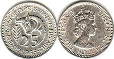 монета Кипр 25 милс 1955