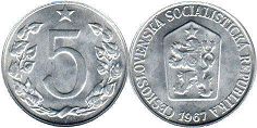 монета Чехословакия 5 геллеров 1967