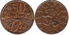 монета Чехословакия 50 геллеров 1950