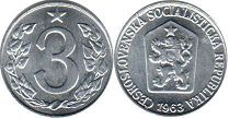 монета Чехословакия 3 геллера 1963