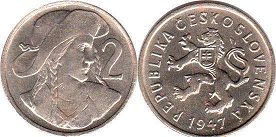 монета Чехословакия 2 кроны 1947