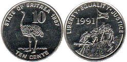 монета Эритрея 10 центов 1997