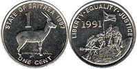 монета Эритрея 1 цент 1997