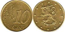 монета Финляндия 10 евро центов 1999