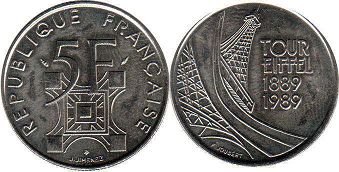 монета Франция 5 франков 1989