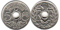 монета Франция 5 сантимов 1938