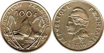 монета Французская Полинезия 100 франков 2009